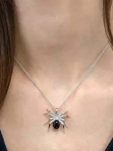 Women's Elegant Artificial Zircon Inlaid Spider Design Pendant Necklace, Exquisite Trendy Pendant Necklace, Chic Jewelry As Gift for Girlfriend, Rhinestones Pendant Necklace