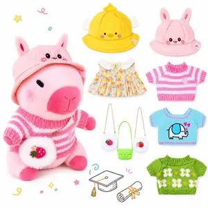 Kireidane Capybara realistic Plush with 9 Clothes & Accessories, 10.2 Inch Dress Up Capybara Stuffed Animal, Cute Plush Toy with Hats, Sweaters and Bags for Graduation, Birthday, Christmas Gift