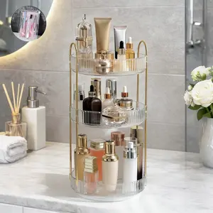 360 Rotating Makeup Organizer for Vanity, 3 Tier Adjustable Perfume Organizer for Dresser, Multi-Function Spinning Cosmetics Skincare Storage for Bedroom, Dresser, Countertop