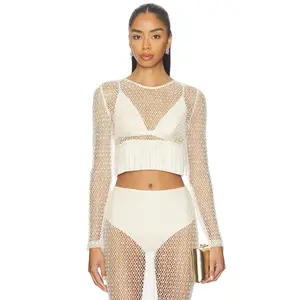 PatBO Crochet Bloom Top in Beige