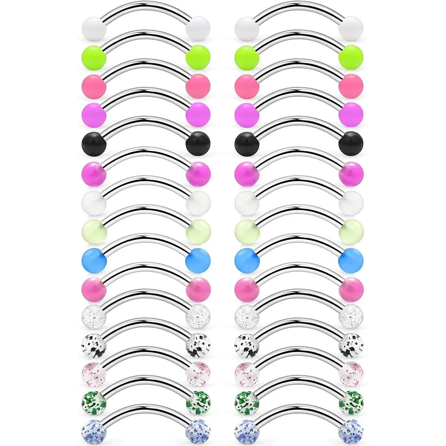 16G 14G Stainless Steel Curved Barbell Snake Eyes Tongue Ring Nipplerings Nipple Rings Piercing Jewelry Retainer 14mm 16mm 30PCS(Gift)