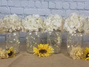 Quart Lighted Mason Jar Centerpieces, Wedding Centerpieces, Event Centerpieces, Mason jars with lights, Wedding Décor, Farmhouse Wedding Decoration Colorful
