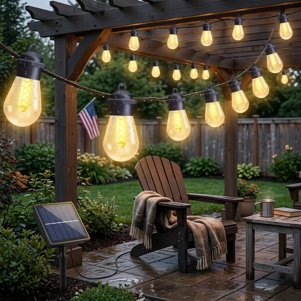 Solar String Lights Outdoor Waterproof, Commercial Grade Shatterproof Patio Lights, S14 Vintage Edison Bulbs, Dusk to Dawn Auto On/Off for Backyard, Pergola, and Porch Decor