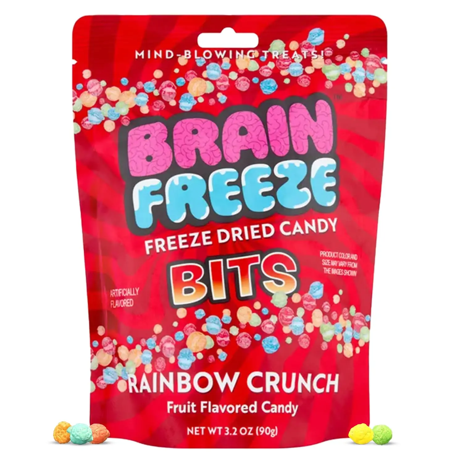 Brain Freeze Rainbow Crunch Freeze Dried Candy Bits - 3.2 oz Bag (Pack of 1) - Sweet and Sour, Crunchy, Fruit Flavored Hard Candy - Perfect for Parties, Road Trips, Favors, Movie Nights & Snacks
