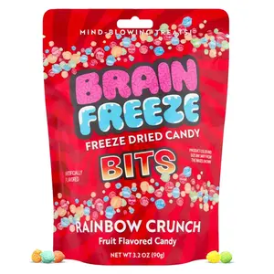Brain Freeze Rainbow Crunch Freeze Dried Candy Bits - 3.2 oz Bag (Pack of 1) - Sweet and Sour, Crunchy, Fruit Flavored Hard Candy - Perfect for Parties, Road Trips, Favors, Movie Nights & Snacks