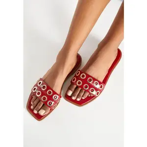 JUSTFAB  Women's Wide Width Flat Slides Sandals, Casual Comfortable Strap Sandal Summer Beach Dress Shoes