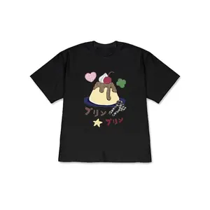 Women's Cotton Oversized Japanese Kawaii Everyday Shortleeve T-Shirt - Cherry & Pudding Print, Dropped Shoulder, Loose Fit, Round Neck Piece, Comfortable Style Top for Spring Summer Casual Wear (Machine Washable)