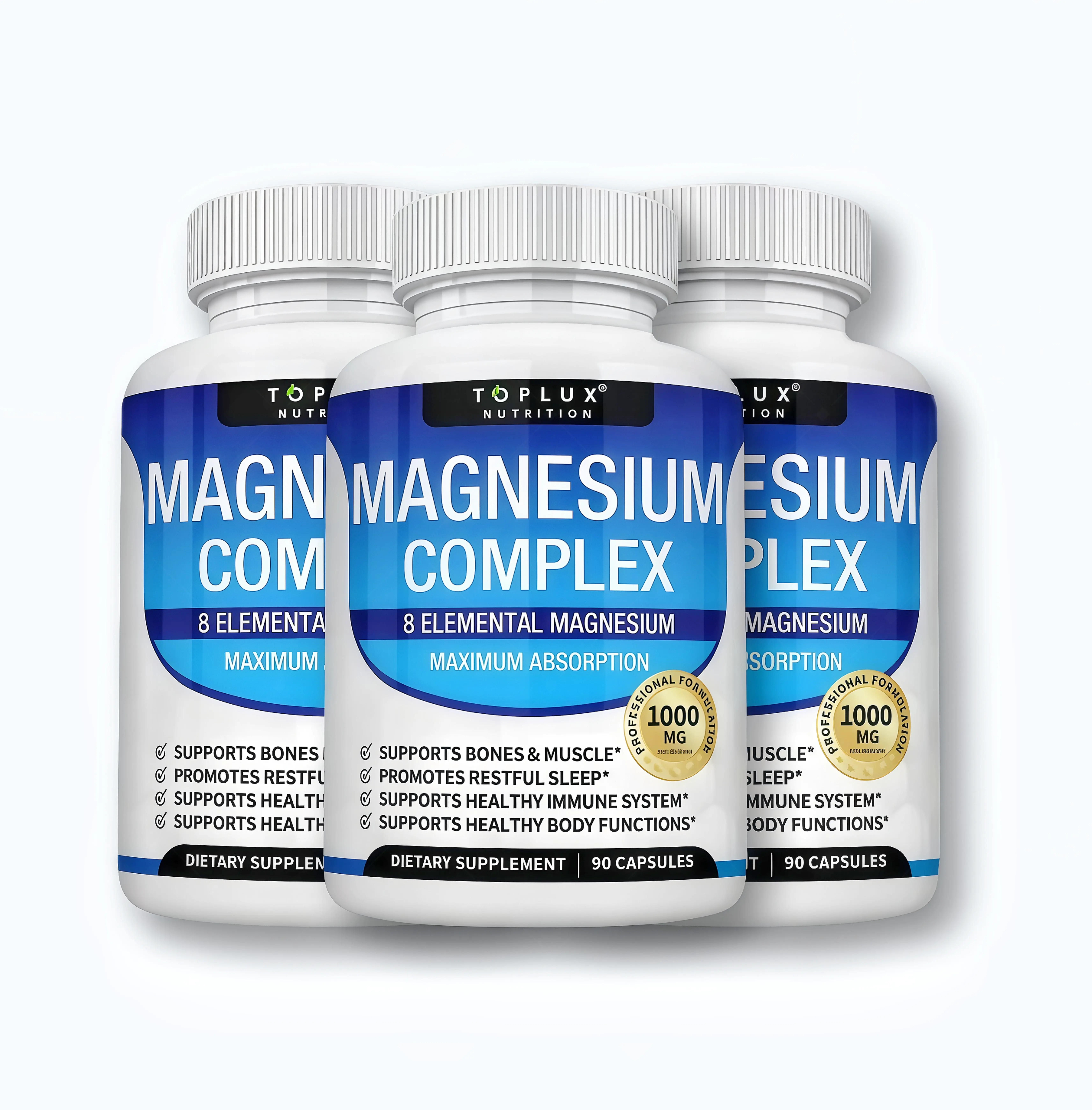 3 Pack Toplux Magnesium Complex CT 8 Essential Magnesium Supplement 1000mg Fitness Edible
