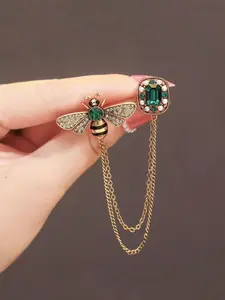Rhinestone Decorated Bee Design Brooch, Exquisite Clothes Brooch for Women & Girls for Daily Clothing Decor, Trendy Temperament Brooch for Birthday Gift, Chain, Jewelry