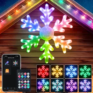 32" Christmas Huge Hanging Snowflake Pre-lit Smart Programmable Lights DIY Color Changing with Remote Control for Festive Decor