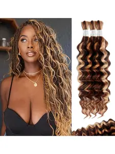 Human Braiding Hair for Boho Braids 20 Inch 100g Color 4/27 Highlight Balayage Deep Wave Boho Bulk Human Hair for Braiding Knotless 12A Curly Wet and Wavy Bohemian Braids No Weft 2 Bundles