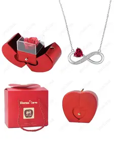 Elegant Moebius Ring Pendant Necklace with Apple Gift Box, Perfect for Girlfriend Mother Lover Friend, Mothers Day Valentine's Day Anniversary Birthday Gifts