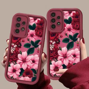 Phone Case - Floral Red Light Luxury Elegant Pattern Phone Case for Galaxy A05S/A13/A14/A15/A23/A24/A25/A32/A33/A34/A35/A52/A53/A54/A55/S20/S21 FE/S22 Ultra/S23/S23 Ultra/S24/S24 FE/S24 Plus/S24 Ultra, Drop-Proof And Durable, Stylish Design