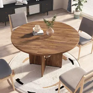 47'' Round Dining Table for 4‑6 People – Modern Farmhouse Kitchen Table – Adjustable Feet – Circle Wood Dinner Table for Dining Room, Living Room, Apartment – Easy Assembly