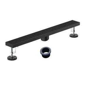 Linear Shower Drain Matte Black SUS304 Brushed Nickel Rectangular Floor Drain 24 Inch for Shower