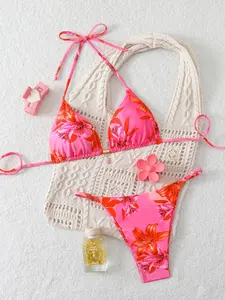 Women's Fashion Two-Piece Swimsuit, Stylish Tie Shoulder Bikini Bathing Suit for Summer, Comfortable and Trendy Swimwear for Women, Perfect for Beach and Pool