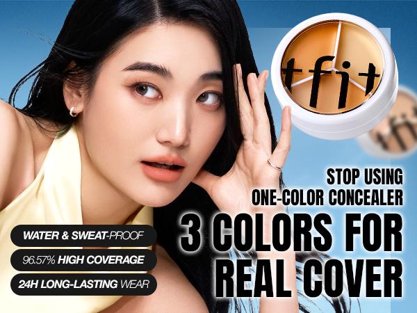 [TFIT OFFICIAL] Cover Up Pro Concealer 15g / 0.52 oz, Korean Makeup, 3-Color Palette, Color Corrector, Full Coverage, Dark Circles, Correcting, Blemishes, Redness, Sweat-Proof, 12HR Longwear, Non-Cakey, 21 Shades