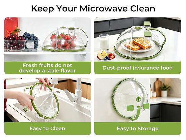UFORU  Upgraded Foldable Microwave Splatter Cover with Dual Water Steamer, 10 Inch Clear Vented Food Lid with Handle, Anti-Splatter Microwave Cover for Moisture-Rich Heating, Kitchen Gadget