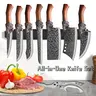8-Piece Brown Professional Kitchen Chef Knife Set - Durable Hand-Forged Stainless Steel Multifunctional Kitchenware with Meat Bone Cleaver, Cutting Knives, Fish Prep Tool, Kitchen Scissors for Home Cooking, Meal Preparation