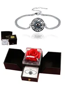 Vintage Evil Eye Copper Hand Bracelet with Eternal Rose Gift Box, Demon Eye Protection Bracelet, Perfect Gift for Boyfriend Brother Birthday Valentine's Day Father's Day