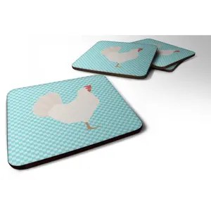Carolines Treasures  Leghorn Chicken Blue Check Foam Coaster, Set of 4