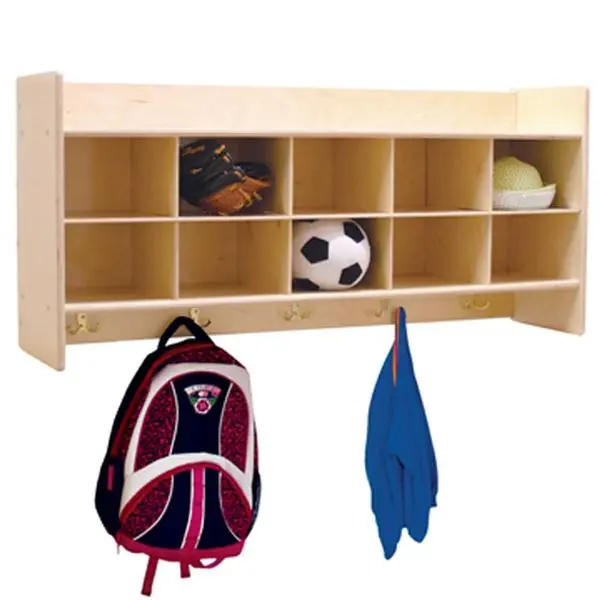 Pre-Assembled Greenguard Gold Healthy Kids Plywood Wall Mount Locker & Cubby Storage, 46.75X12x24.75" in, 48 lbs, with Double Hooks, No Trays