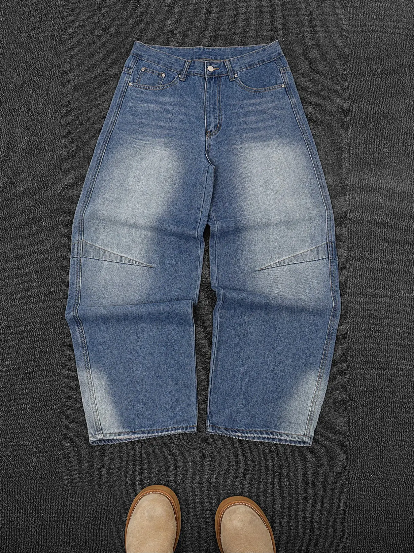 Y2K Men's Retro Washed Knife Edge Loose Wide Leg Jeans, American Street Style Fit, Trendy Fashion for Casual Occasions, Denim Trouser