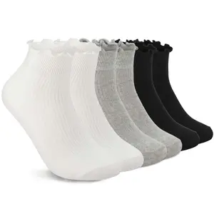 6 Pairs Women Cute Frilly Socks Soft Lettuce Edge Ruffle Ankle Socks Daily Casual Wear