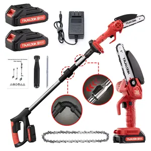 2-IN-1 Cordless 6-inch Electric Pole Saw, TANLOOK Brushless Chain Saw with 2x 2.0Ah Battery, 16-Foot MAX Reach Foldable Brach Tree Saw with Extension Pole for Wood Cutting Garden