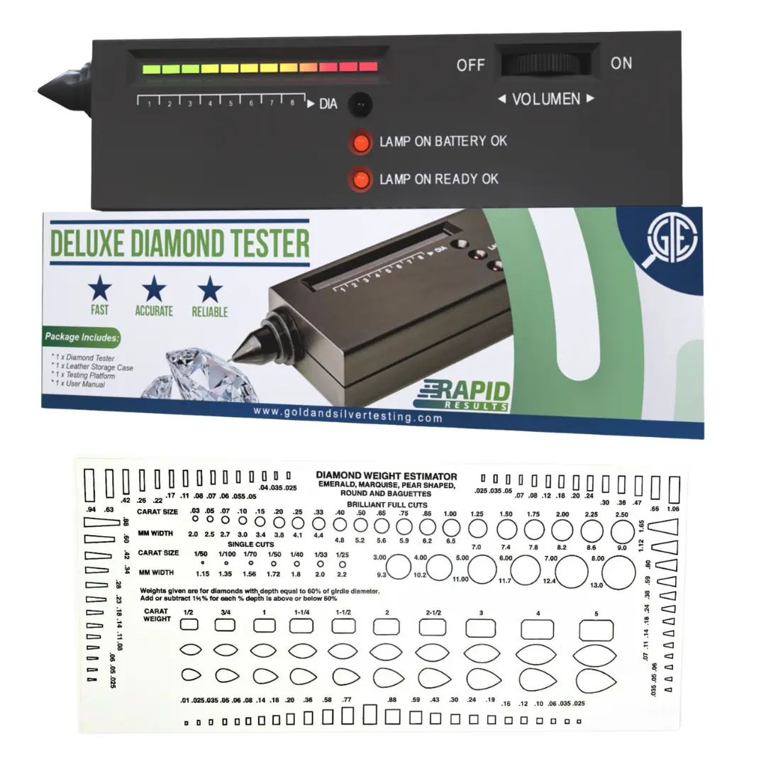 GTE Portable Gold-Silver-Diamond Detector Kit - Digital Electronic Analyzer, Diamond Tester with Testing Method, Jeweler's Gemstone Measuring Tool & Instruction Booklet