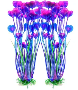 AQUANEAT Artificial Fish Tank Plants, Plastic Aquarium Accessories Large, 15.5 inch Purple Decorations, 2pcs