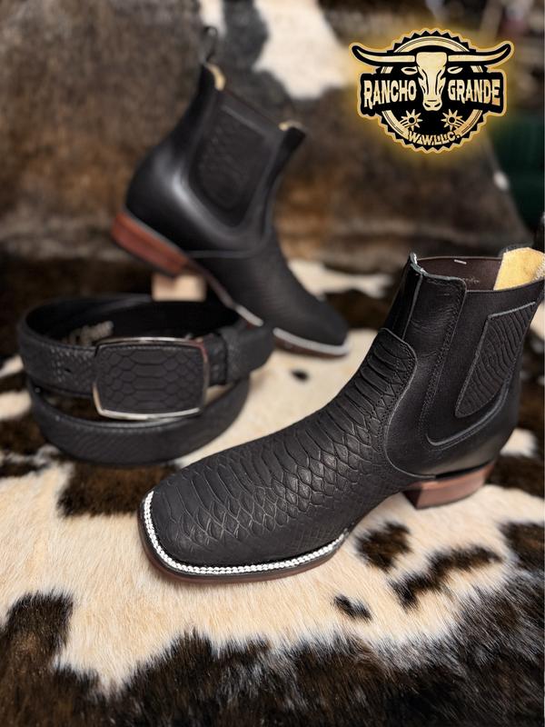Botines Negros con diseno Incrieble para Hombre Estilo Rodeo Punta Cuadrada / Chelsea Boots Ankle Square Toe Black with Incredible design