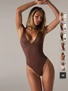 BLUELIFE Deep v neck bodysuit stretchy sculpting body going out date night