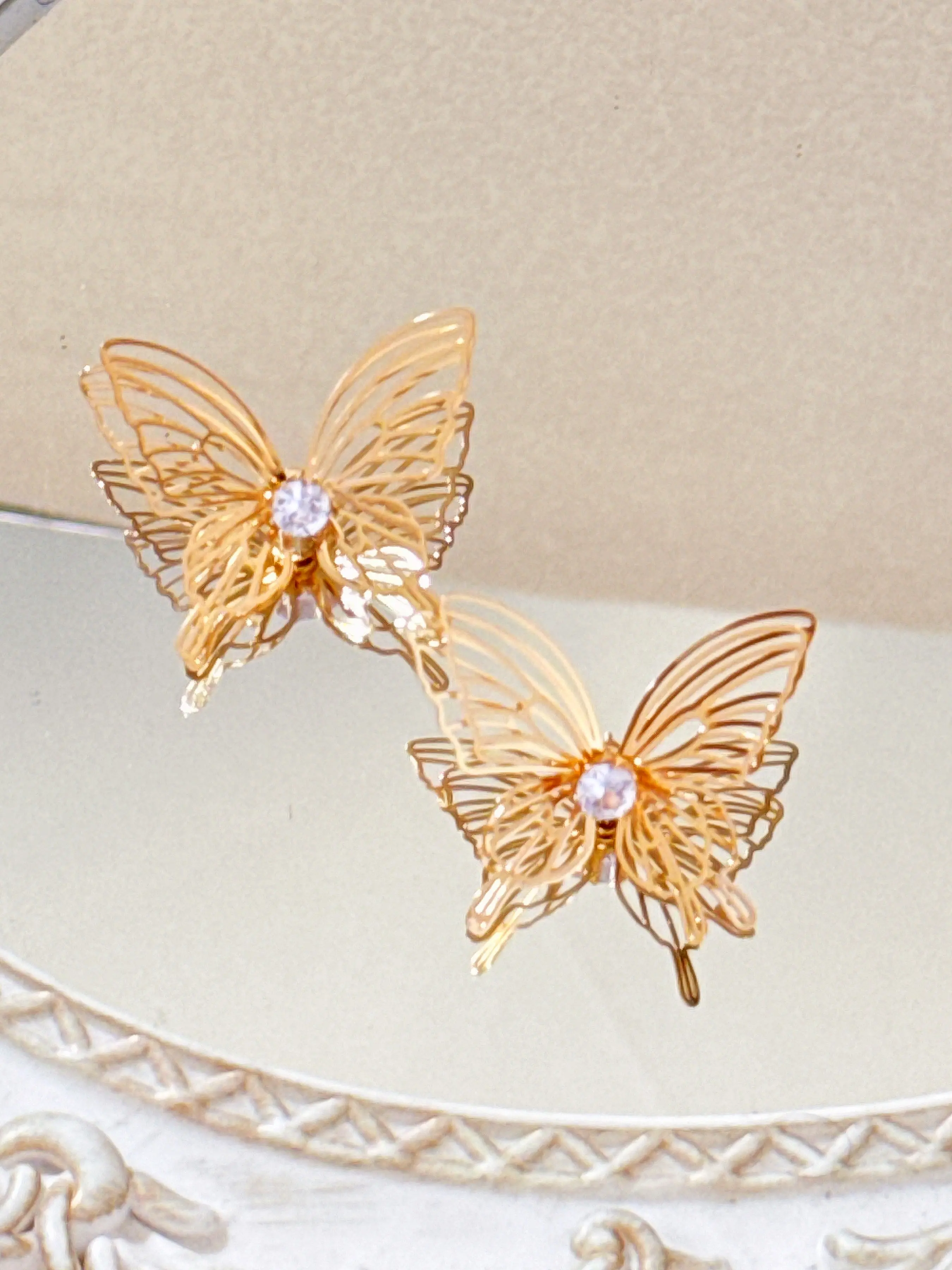 Double Layer Butterfly Stud Earrings, Copper Boho Style, All Seasons Accessory, Elegant and Dynamic Design, Perfect for Any