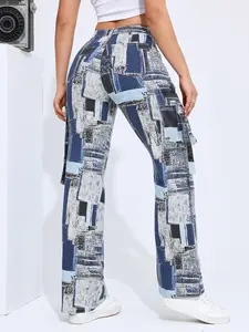 Oversized Patchwork Jeans Patchwork Fitted Maxi Cargo Jeans: Womenswear Fashion Edgy Bottoms – Statement Streetwear