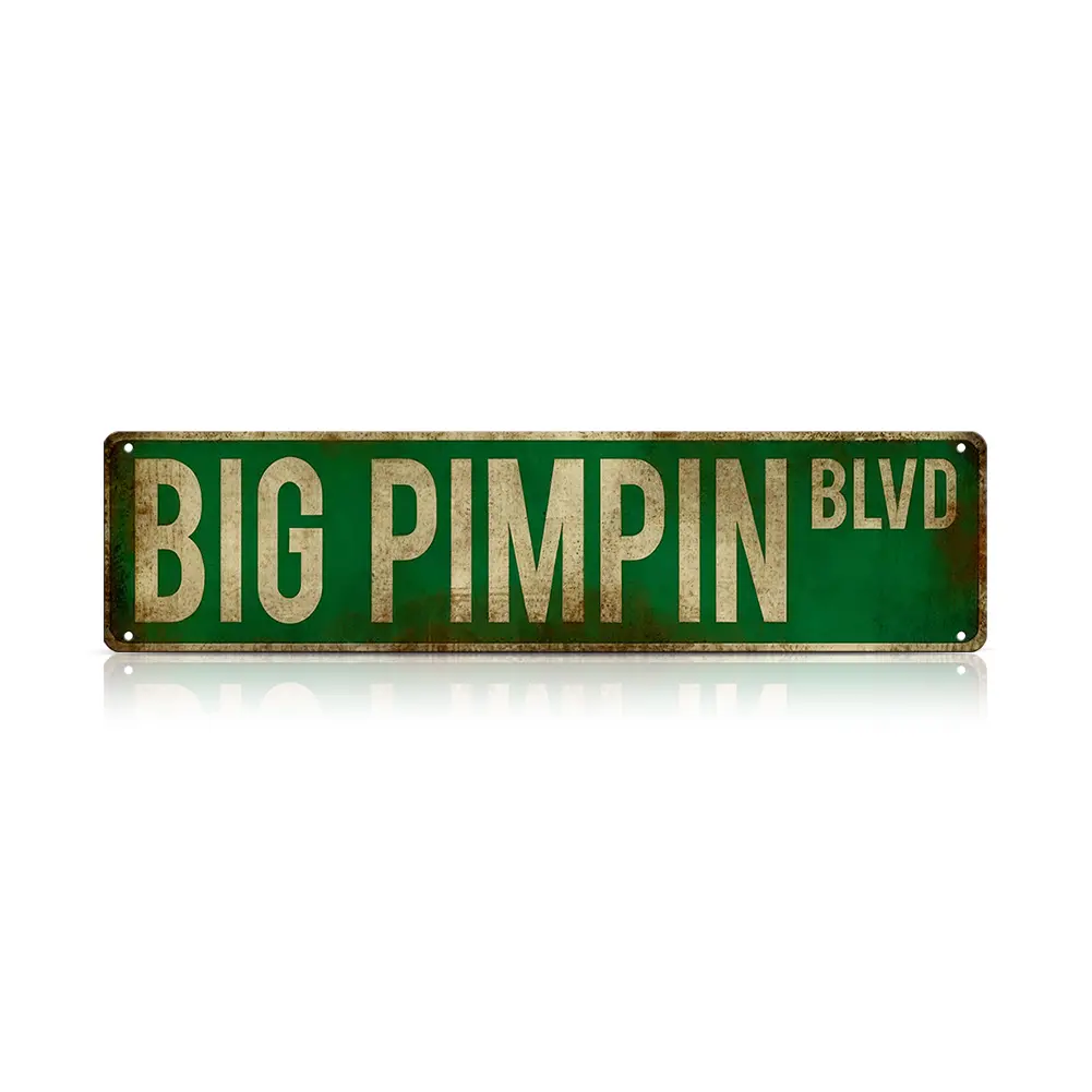 Funny Vintage Big Pimpin Blvd Metal Street Tin Sign 16x4 Inch Wall Art Decor Iron Poster for Home Farmhouse Bar Cafe Garage Indoor Outdoor Gift  All-Season Welcome Upturned Beak Oversized Acrylic Decorative | summervibes