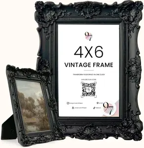 Black Gothic Picture Frame 4x6 - Small Vintage Picture Frames 4x6, Ornate 4 X 6 Frame With Glass Front For Tabletop And Wall Hanging, Victorian Gothic Wall Decor