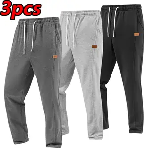 3-pack men’s soft casual straight-leg sweatpants — elastic waistband and pockets, neutral tones; suitable for home, gym, and going out; matches all outfit styles