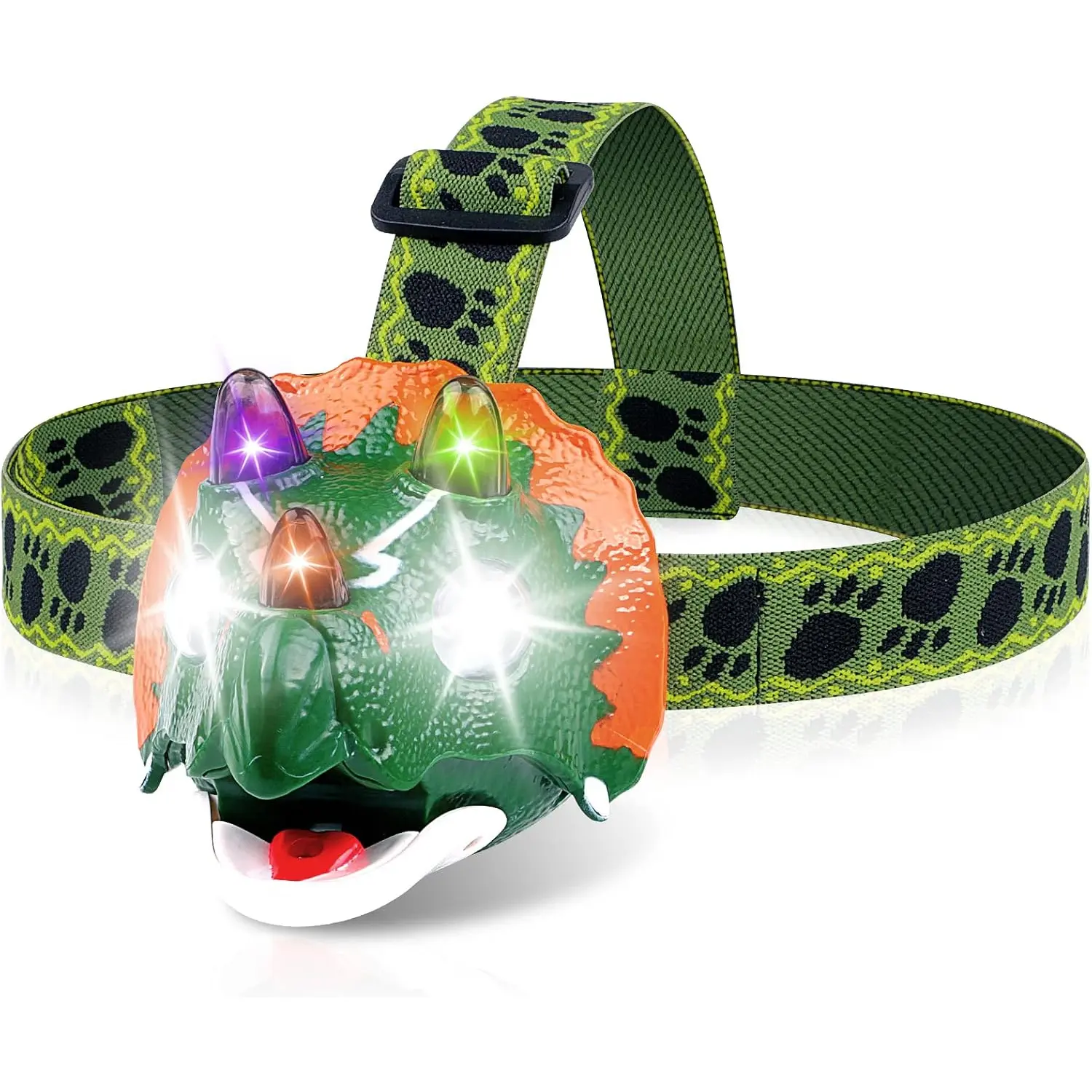 Dinosaur Headlamp for Kids, Triceratops LED Toy Flashlight, Camping Gear for Boys Girls 3-8