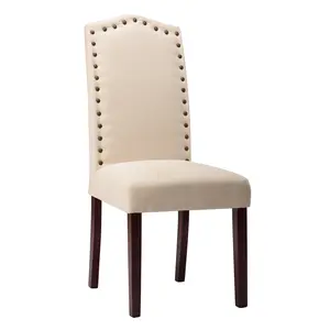 LSSPAIDA Dining Chairs Fabric Cushion Pine Chair Legs with Nail Head Decoration(Beige)
