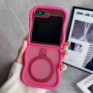 Wave Edge Design Phone Case with Holder, Durable Shockproof Foldable Phone Protective Cover, Phone Accessories Compatible with Samsung Galaxy Z Flip 6/5/4/3, Casing