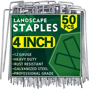 Landscape Staples 4 Inch 12 Gauge Garden Stakes Galvanized Garden Staples Pins Anti-Rust Ground Stakes for Weed Barrier, Irrigation Tubing, Yard Lawn, Landscape Fabric