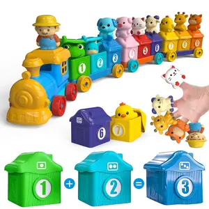 Montessori Farm Train Set for Toddlers, Includes 9 Farm Animals & 1 Farmer, Perfect Gift for Easter, Christmas, Birthday