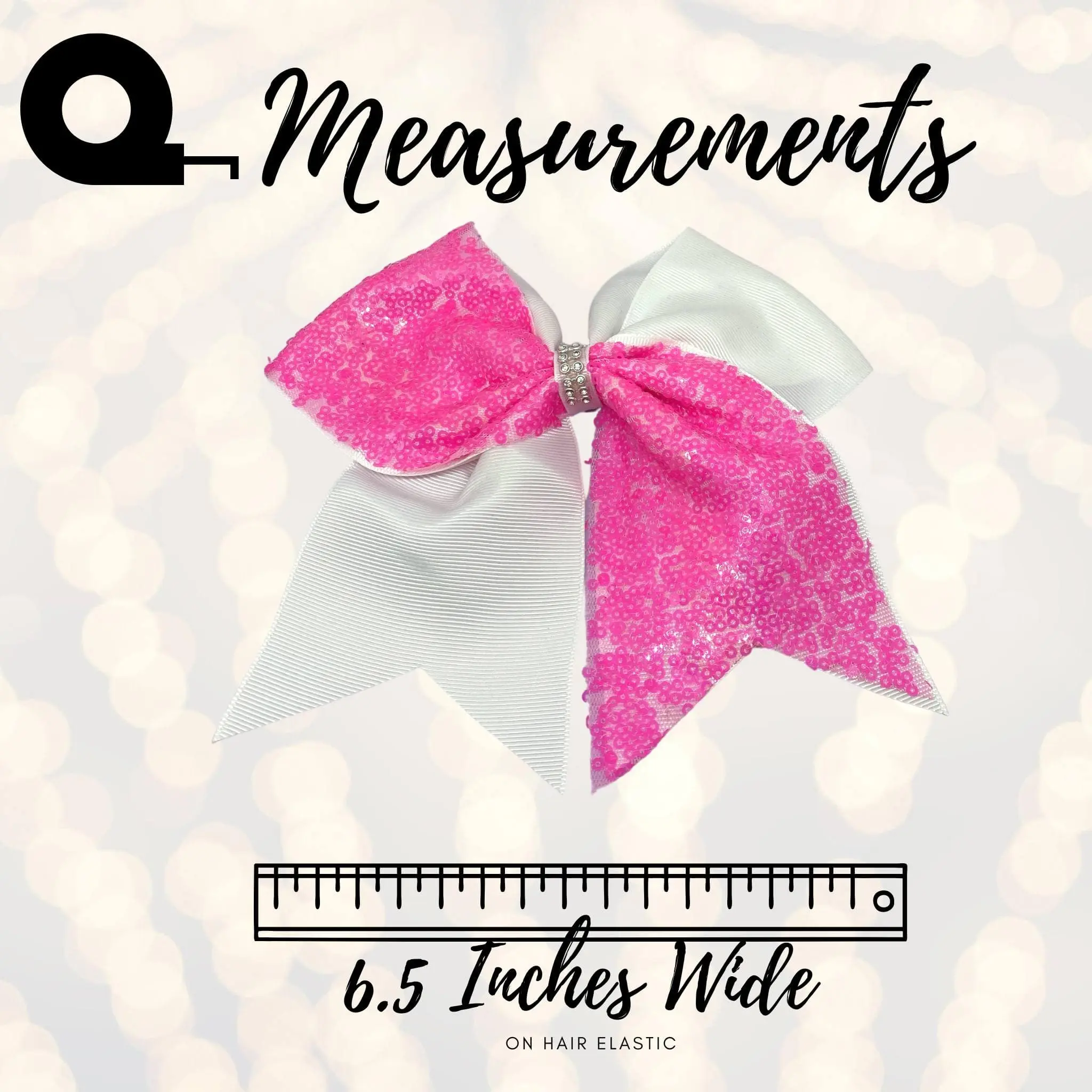 Large 6.5 Inch Sequin Cheer Hair Bow, White Polyester Ponytail Holder for Girls & Dancers, School Sports & Party, The Perfect Gift