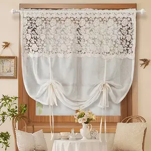 1 Piece, French Retro Cream Style Lace Lift Curtain, Light Filtering Privacy Curtain, Rod Pocket Top, Sheer Curtain for Living Room, Bedroom, Study, Dining Room, Kitchen, Bay Window, Balcony, Small Window and Cabinet Home Decoration