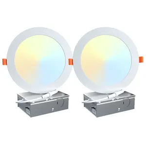 2 Pack LED Recessed Lighting 6 Inch with Junction Box Ultra-Thin, Dimmable 5CCT 2700K/3000K/4000K/5000K/6500K, 12W 100W Eqv, 1050LM Canless Downlight for Kitchen Hallway Dining Room