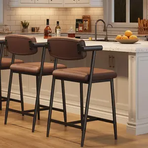 Counter Height Bar Stools Set of 2 With Arms, 26" Upholstered Bar Stools With Back, Wider Seat, Modern Bar Stools Set With Footrest for Kitchen Island,Counter Bar,Easy Assembly,Rustic Brown