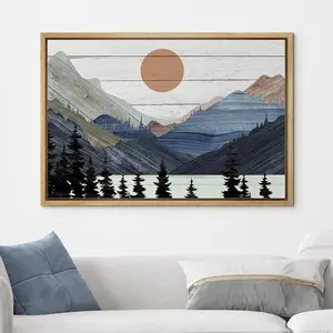 Wall Art Panel Blue Mountain Pine Forest Landscape Print Rustic Art Modern Farmhouse Wall Decor