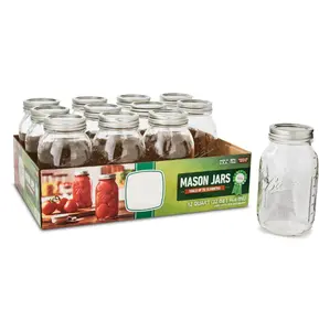 12-Pack Regular Mouth Quart 32-Oz. Glass Mason Jars with Lids and Bands - Drinkware, Tin Containers Kitchen