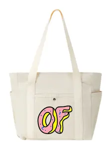 Doughnut-Themed Playful OF Sweet Whimsical Text Fashion-Glam Multi-Pocket Canvas Crossbody Bag Office Fashion Bag